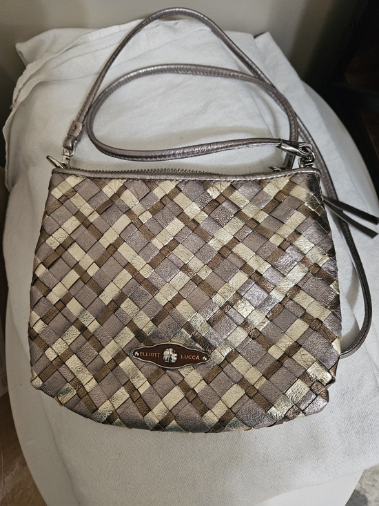 Elliott Lucca Handbags - Elliott Lucca Metallic Woven Leather Crossbody Bag Clutch 3-Way Prestine